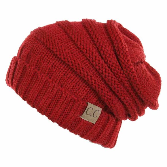 C.C Warm Oversize Knit Solid Beanie-Red - Picture 1 of 1